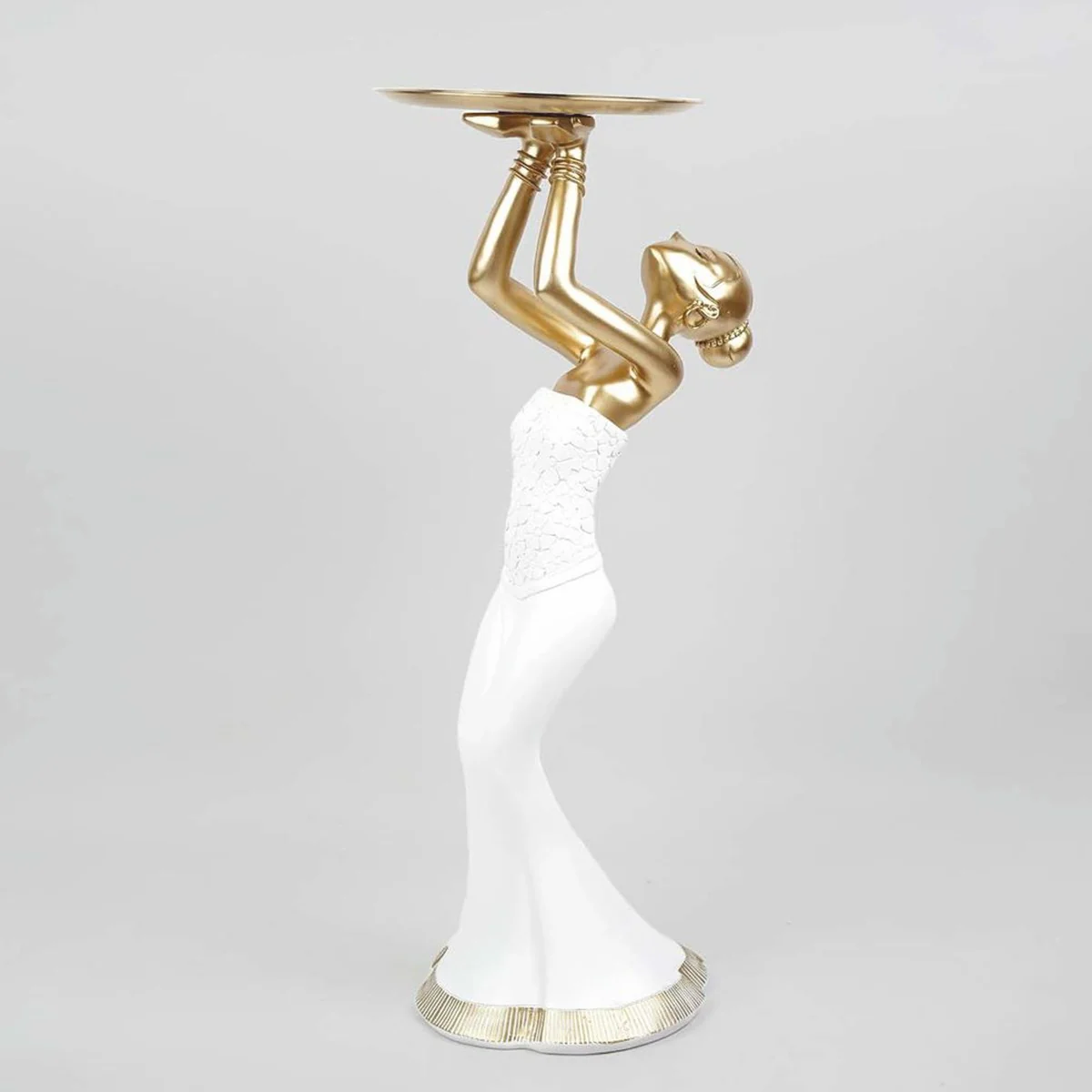Casa Padrino figura decorativa dama con bandeja blanco / oro A. 85 cm - Escultura decorativa