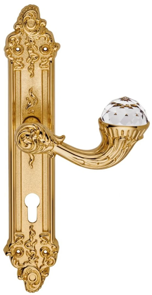 Casa Padrino juego de tirador de la puerta Art Nouveau de lujo con placa y cristales de Swarovski oro 15,5 x H. 33,5 cm - Accesorios del Hotel