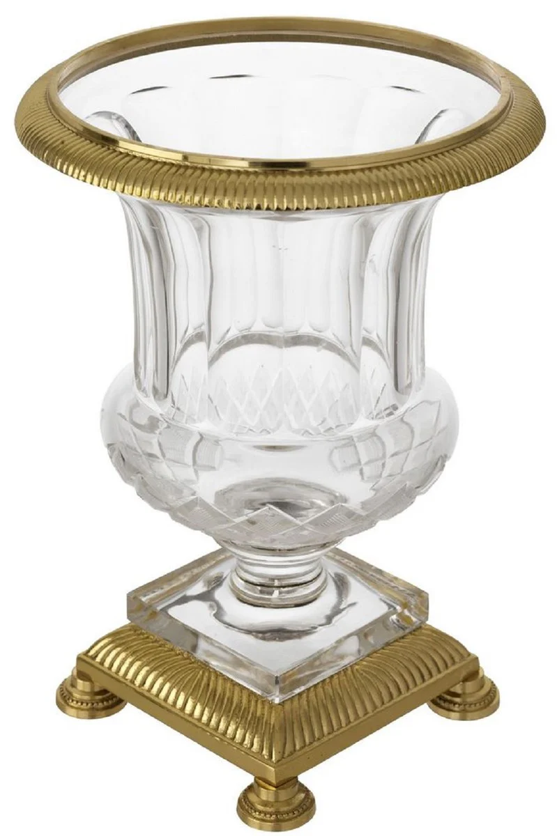 Casa Padrino florero de vidrio barroco de latón Ø 18 x A. 24 cm - Florero adornado en estilo barroco - Calidad de Lujo