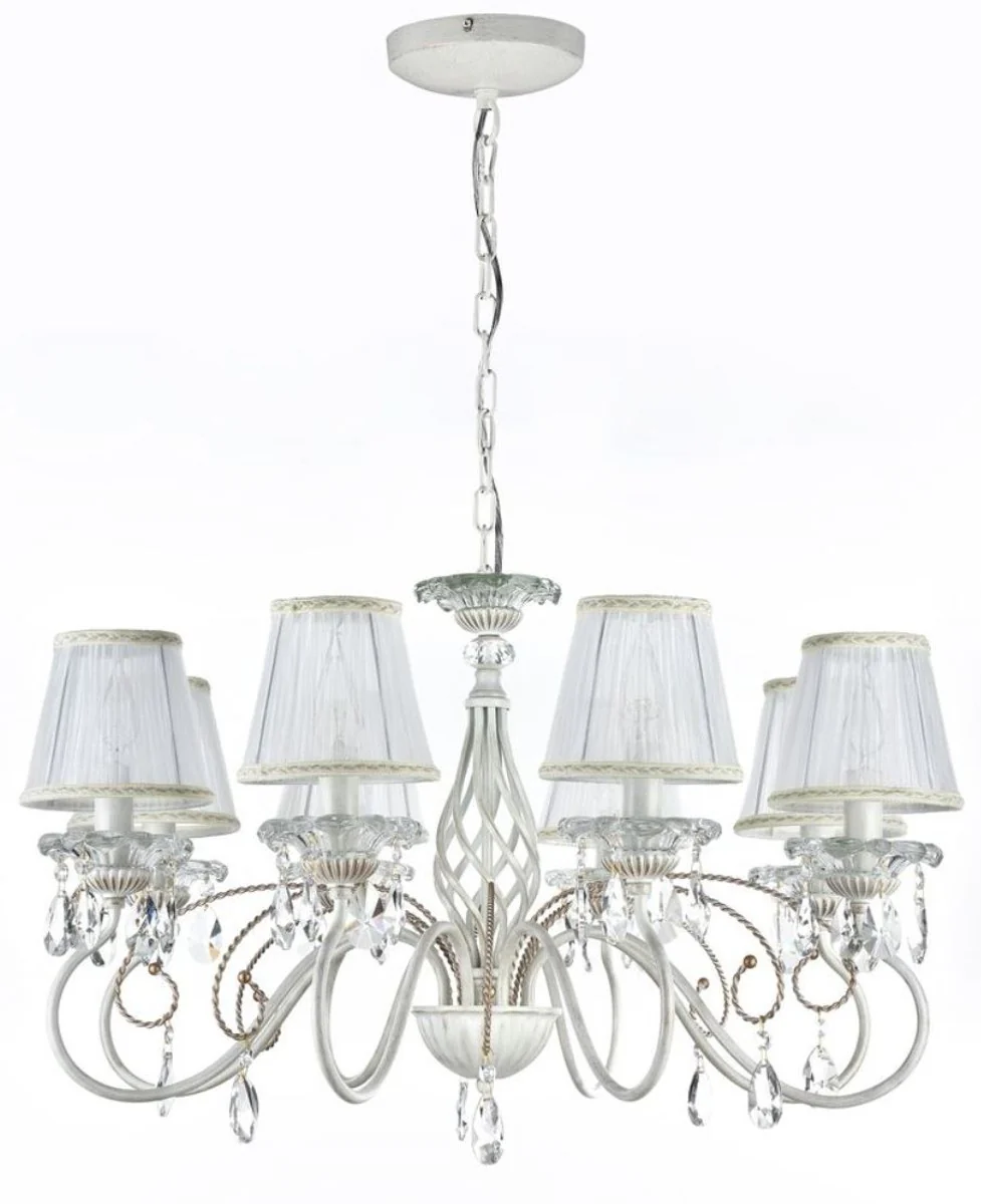 Casa Padrino Baroque Crystal Chandelier White / Gold Ø 78 x H. 45 cm - Baroque Style Chandelier