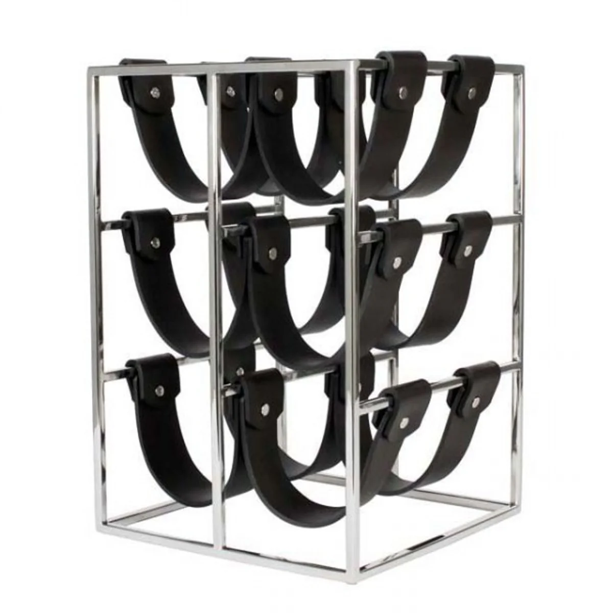 Designer Wine Rack Stainless Steel with leather loops for 6 bottles - Bottle Holder - Wine Bottle Holders