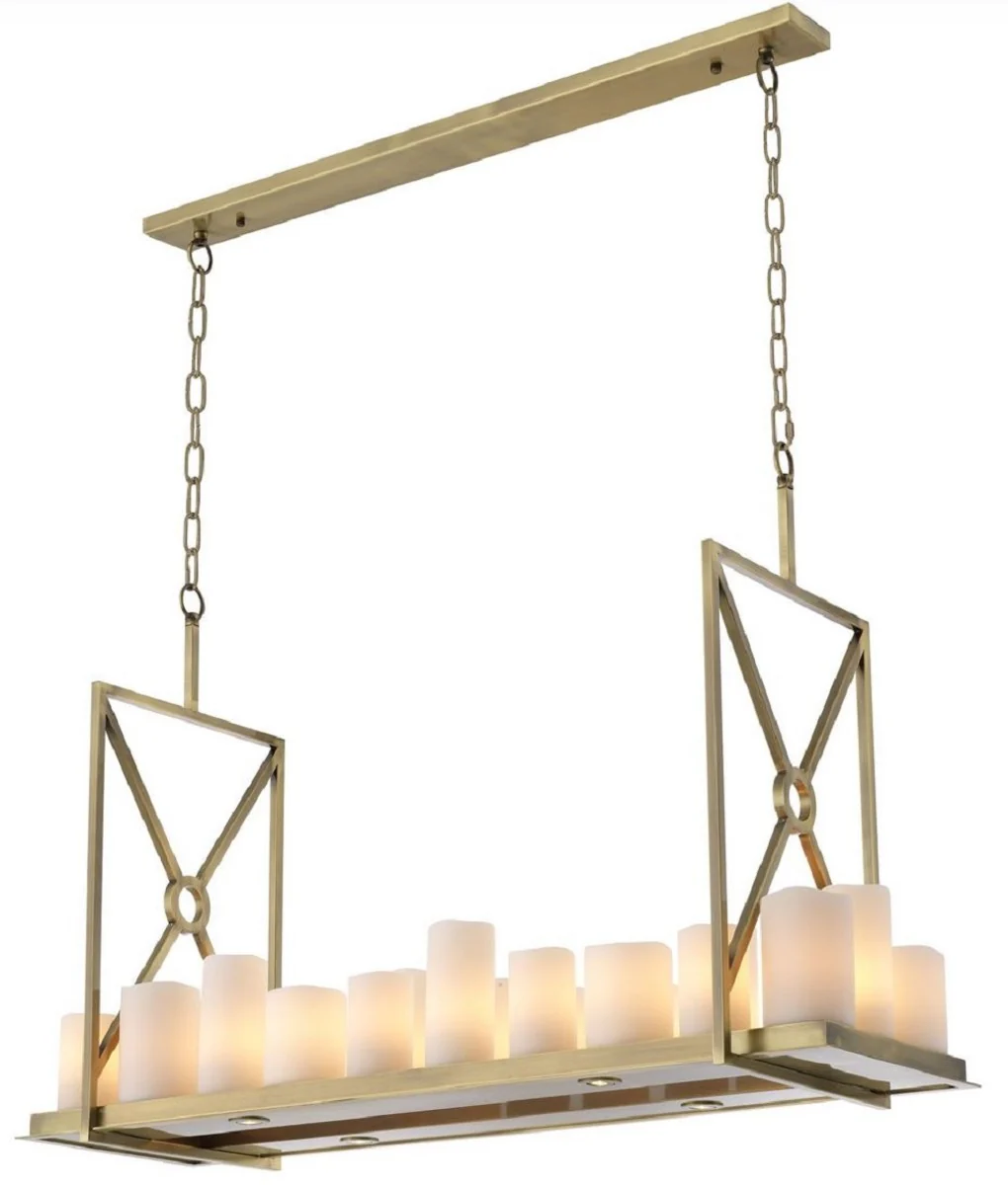 Casa Padrino lámpara de araña LED de lujo latón / blanco 120 x 39 x A. 79 cm - Lámpara de araña moderna con control remoto - Calidad de Lujo