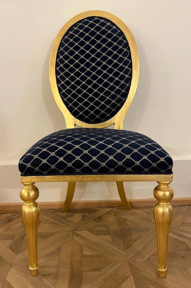 Casa Padrino silla de comedor barroco con patrón negro / oro - Muebles de comedor de estilo barroco