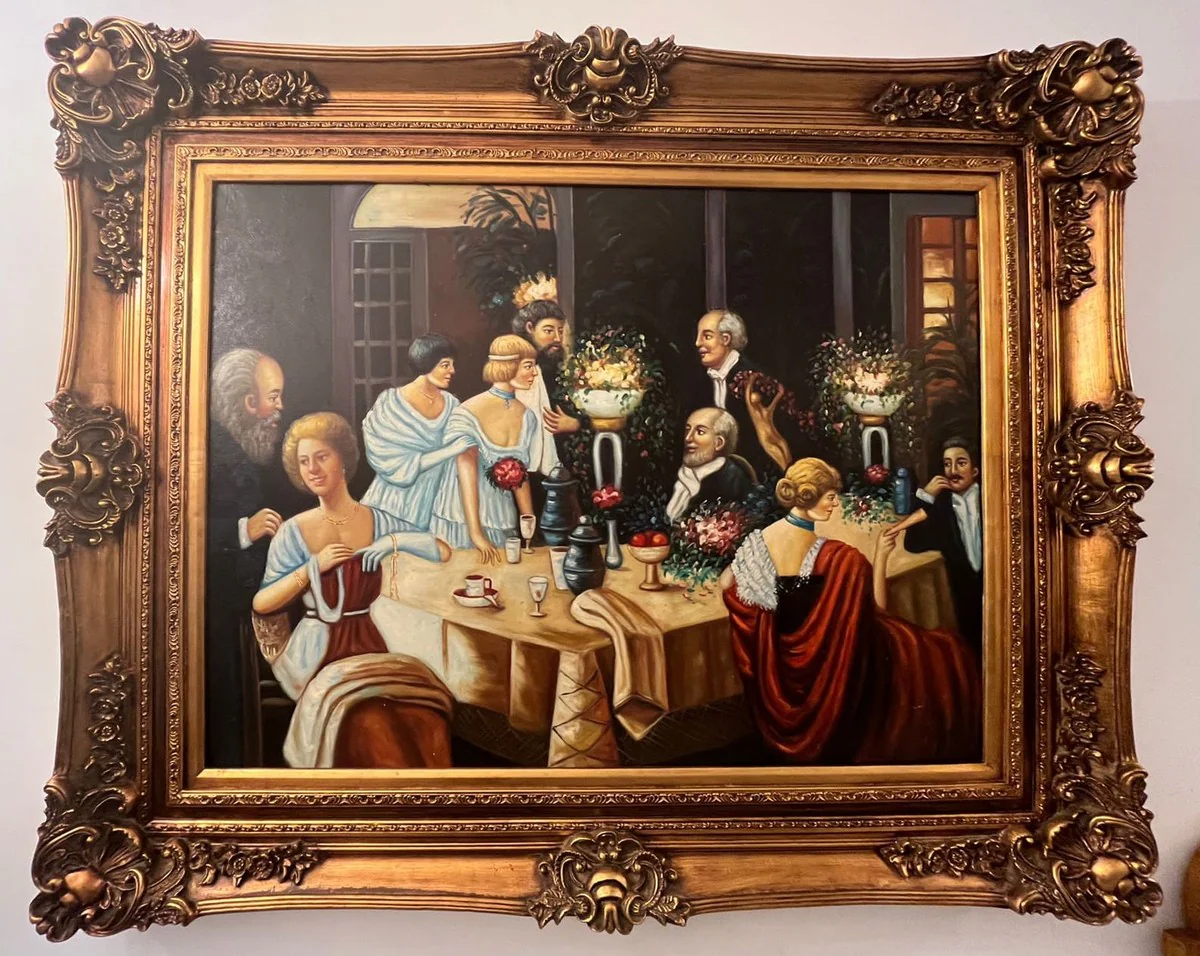 Casa Padrino pintura al óleo barroco multicolor / oro - Pintura de estilo antiguo pintada a mano con marco magnífico - Accesorios de decoración barroco - Decoración de pared estilo barroco