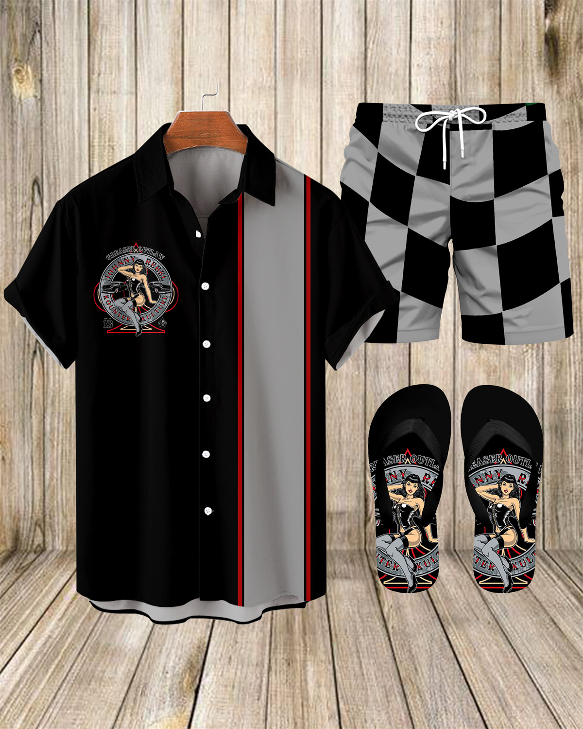 Suitmens Men's Spring Classic Car Shirt Three-Piece Set 072