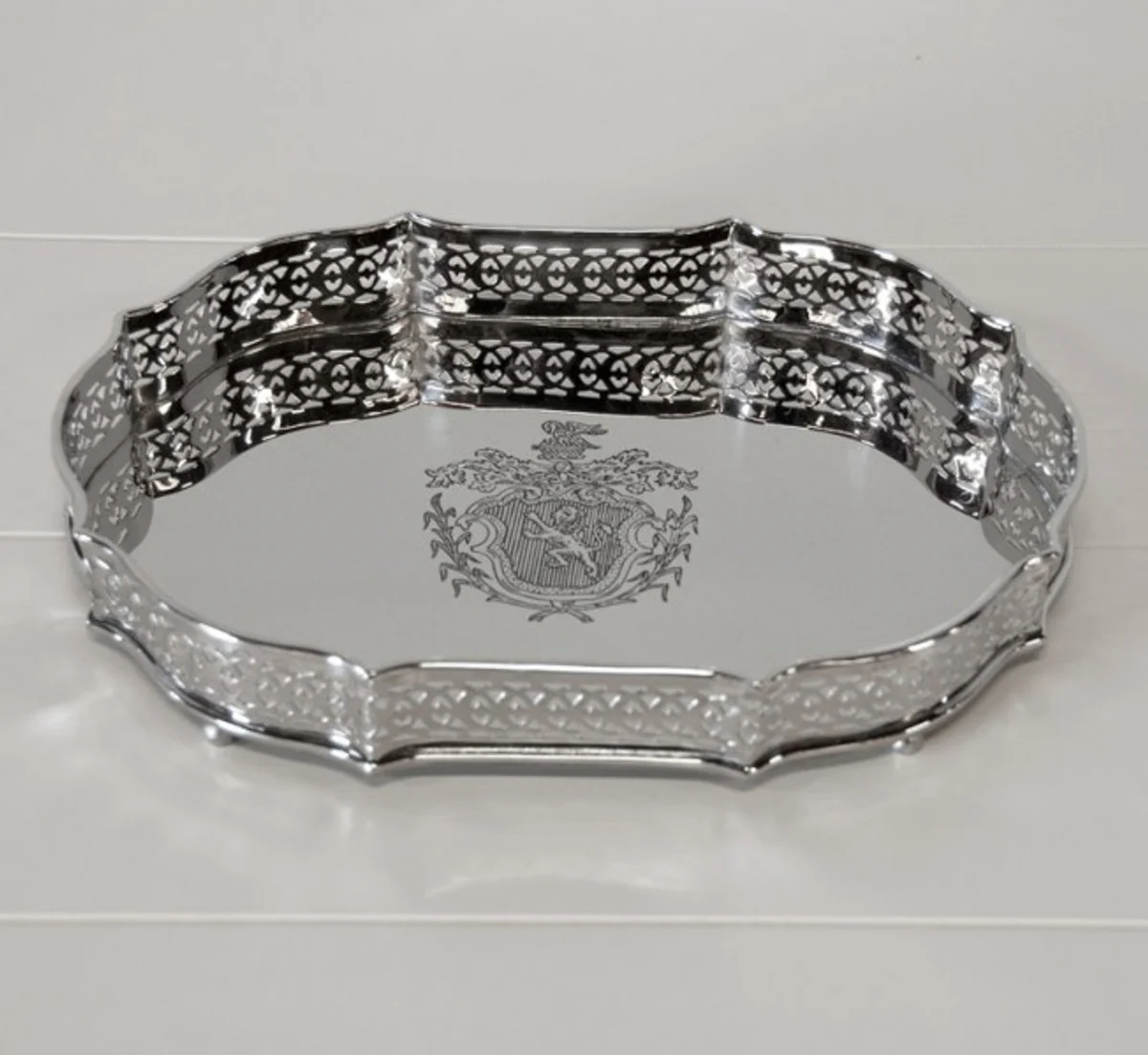 Casa Padrino luxury Tray Oval Solid nickel plated, 29 x 21 x 4 cm - Luxury Collection - 5 Star catering furniture
