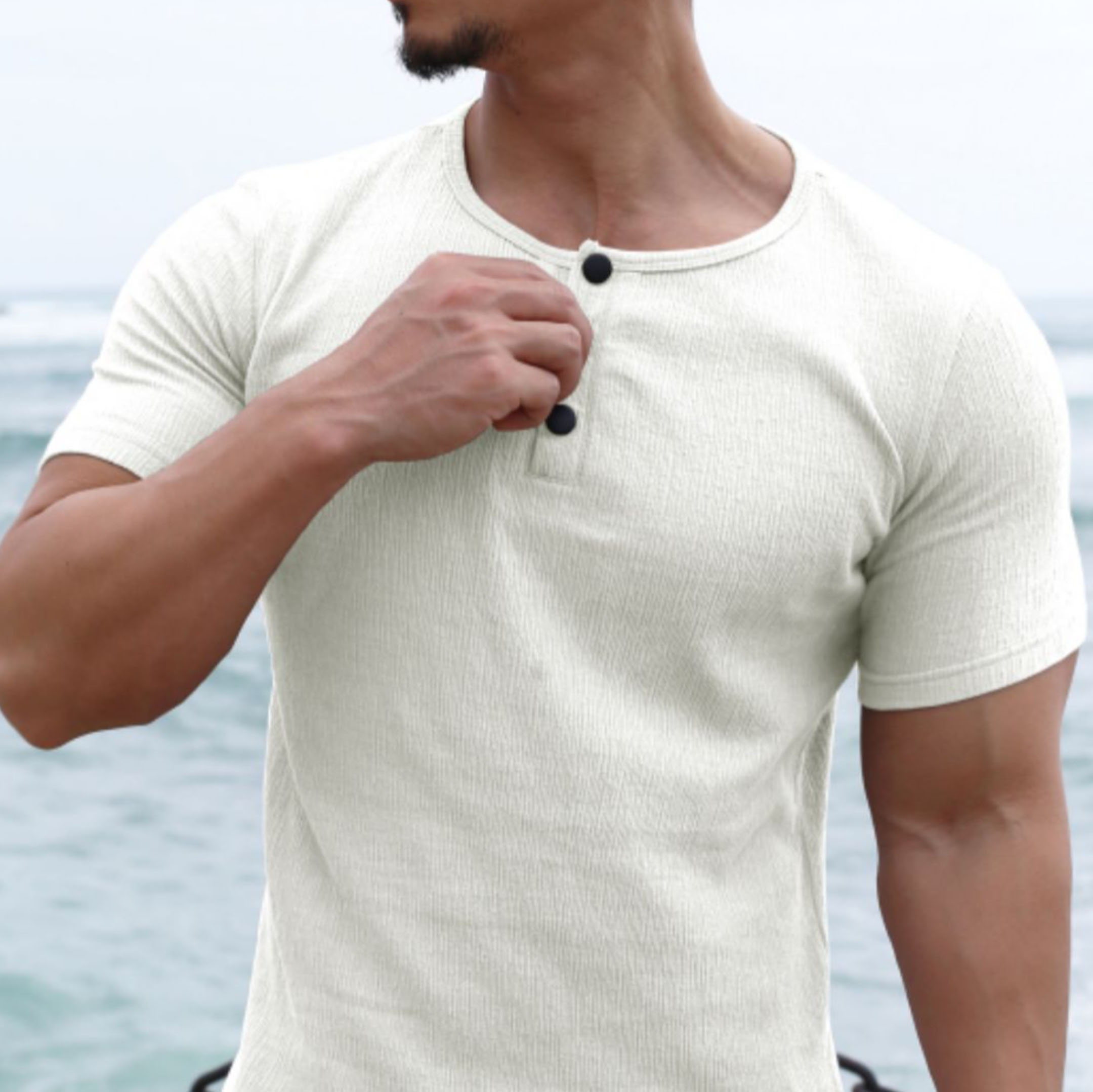 Men's Spring & Summer Henley Slim Fit Crewneck T-Shirt