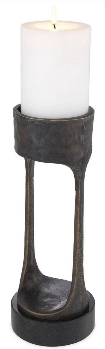 Casa Padrino Portavela de Lujo Bronce / Negro Ø 13 x A. 35 cm - Portavela de Latón con Base de Granito - Accesorios Decorativos