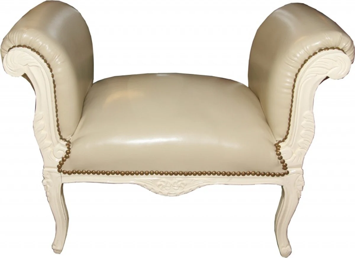 Casa Padrino barroco de cuero color crema Taburete mirada / Crema - Banco