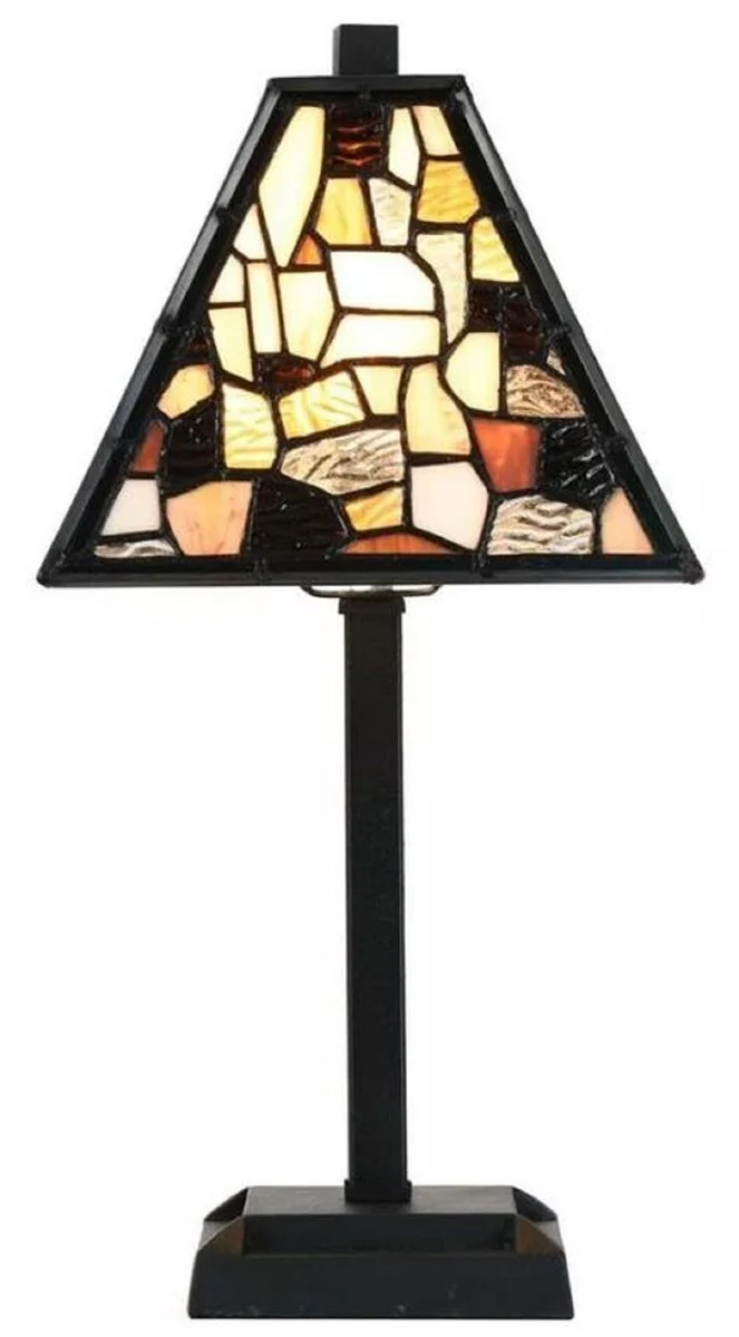 Casa Padrino lámpara de taburete Tiffany de lujo negro / multicolor 28 x 28 x A. 36 cm - Lámpara de mesa Tiffany - Luces Tiffany - Interior de lujo - Luces de lujo - Luces Tiffany