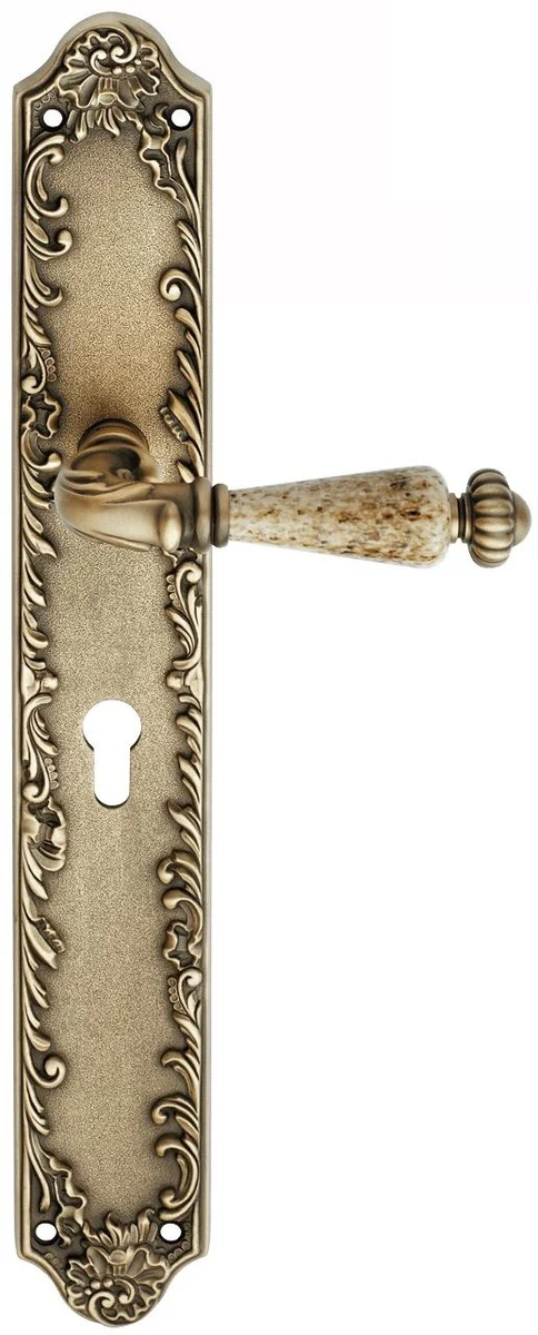 Casa Padrino conjunto de manija de puerta barroco lat¨®n patinado 15,1 x H. 40.6 cm - Conjunto de manija de Estilo Barroco con Mango de Porcelana Noble