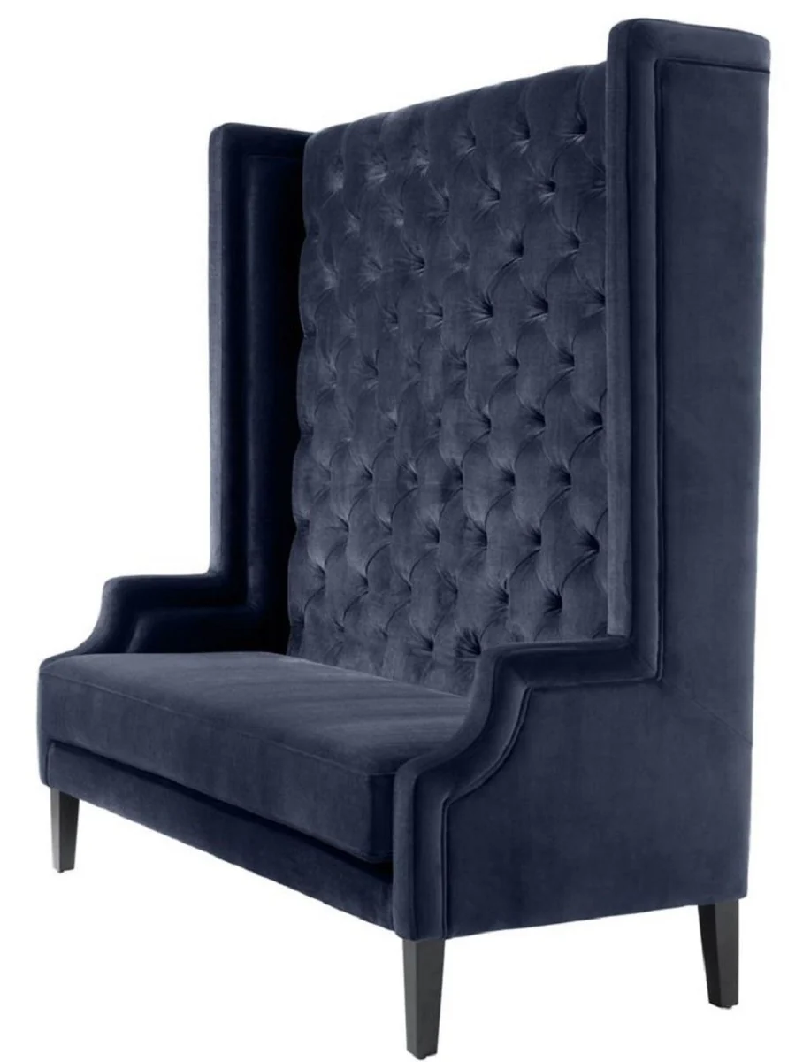 Casa Padrino sof¨¢ con respaldo alto de lujo azul medianoche / negro 160 x 68 x H. 160 cm - Sof¨¢ de Terciopelo Chesterfield de Lujo