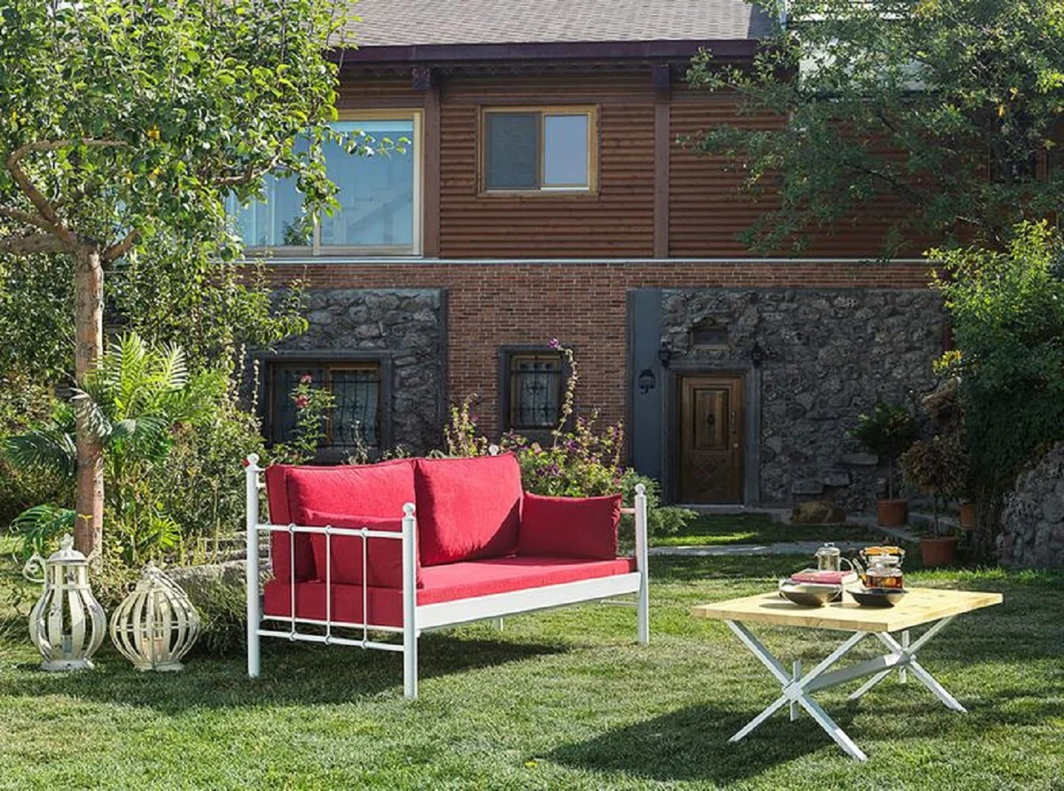 Casa Padrino sof¨¢ de jard¨ªn Art Nouveau blanco / rojo burdeos 140 x 70 x A. 92 cm - Sof¨¢ de Jard¨ªn - Sof¨¢ de Terraza - Muebles de Jard¨ªn y Terraza Art Nouveau