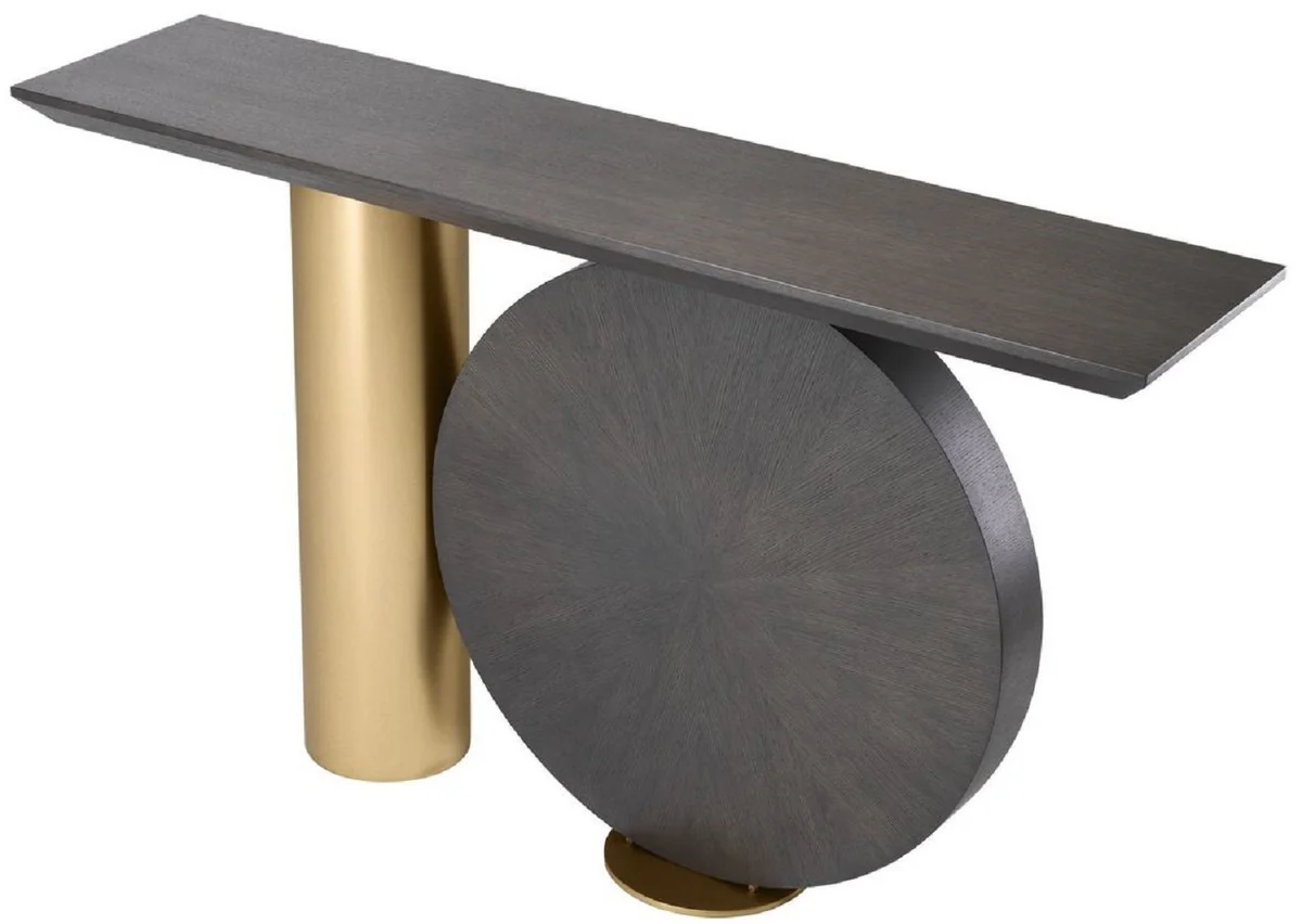 Casa Padrino consola de dise?o moca / lat¨®n 150 x 36 x A. 86 cm - Mesa consola de chapa de roble con pata de acero - Muebles de Dise?o - Calidad de Lujo