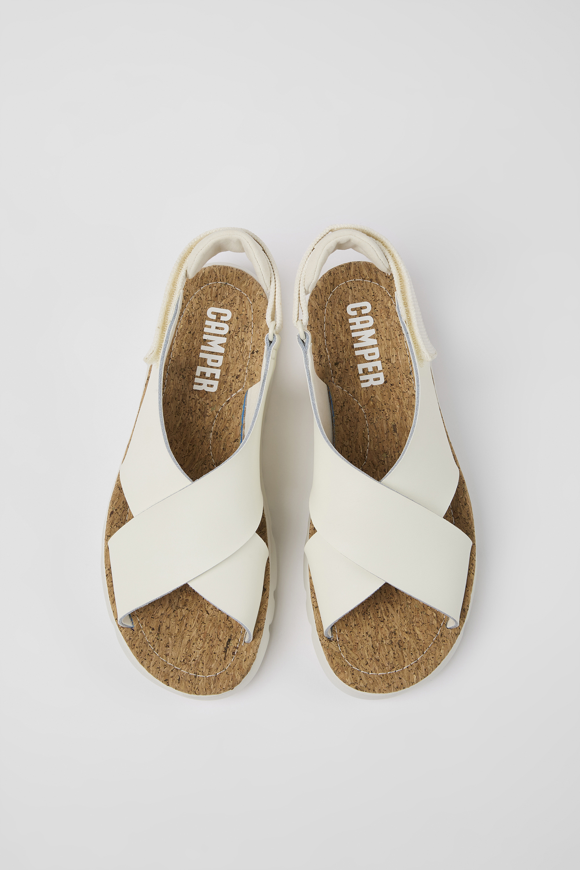 Oruga - White leather and textile sandals for women