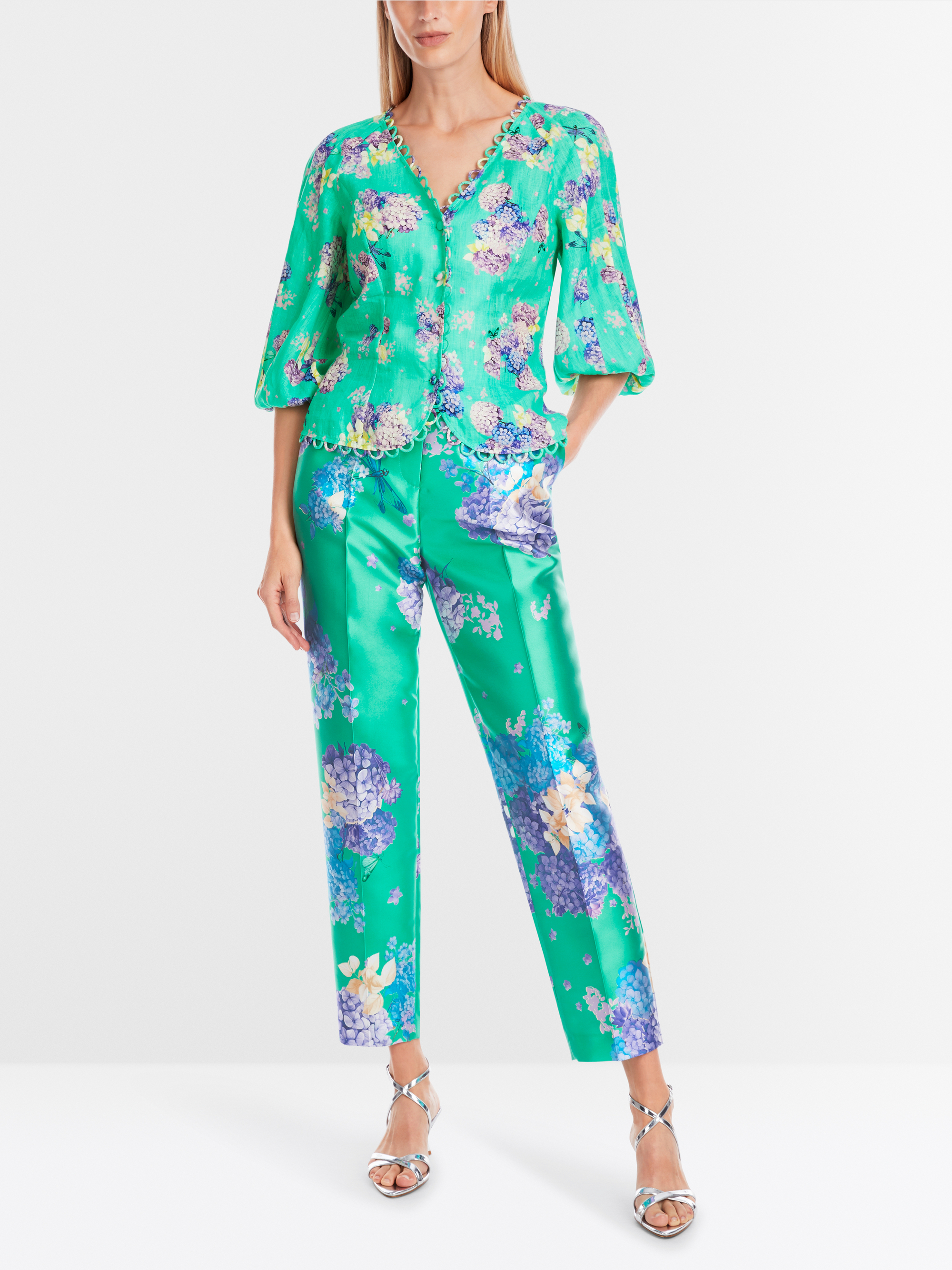 Marc-Cain Fitted linen blouse with print