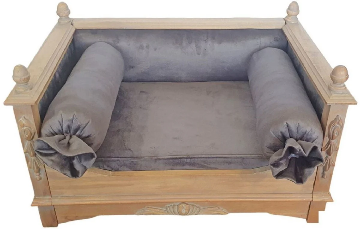 Casa Padrino cama de perro barroco gris / natural - Magnífica cama para perros de estilo antiguo - Muebles para perros hechos a mano en estilo barroco - Muebles barrocos para mascotas