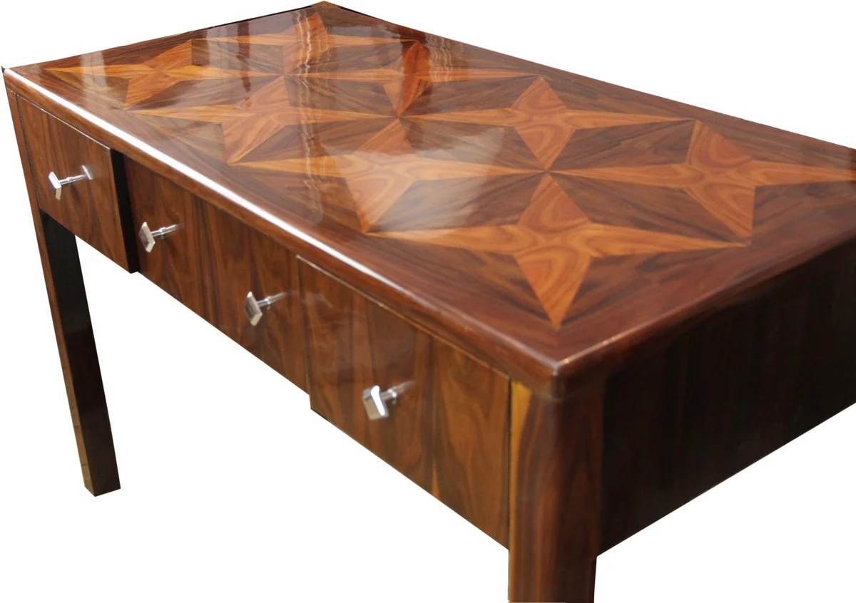 Casa Padrino Art Deco Secretary Brown con incrustaciones de 129 x 66 x H86 con 3 cajones - escritorio de dise?o