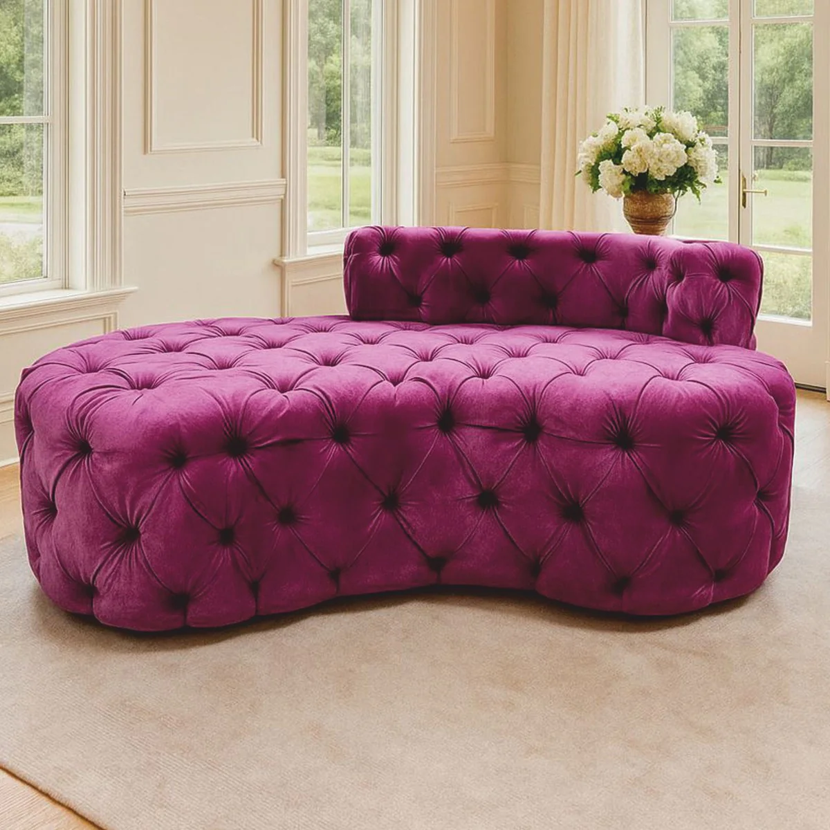 Casa Padrino Chaise Longue Chesterfield de Lujo en Terciopelo Rosa 170 cm - Muebles Chesterfield