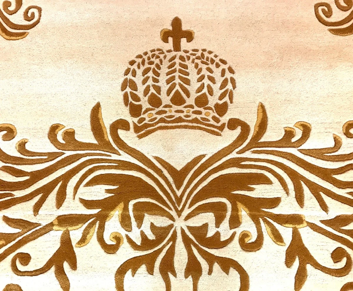 Pomp??s by Casa Padrino Alfombra de Lujo de Harald Gl??ckler - TODOS LOS TAMA?OS - Corona Crema / Oro - Alfombra de Dise?o Barroco - Tejido a Mano de Lana