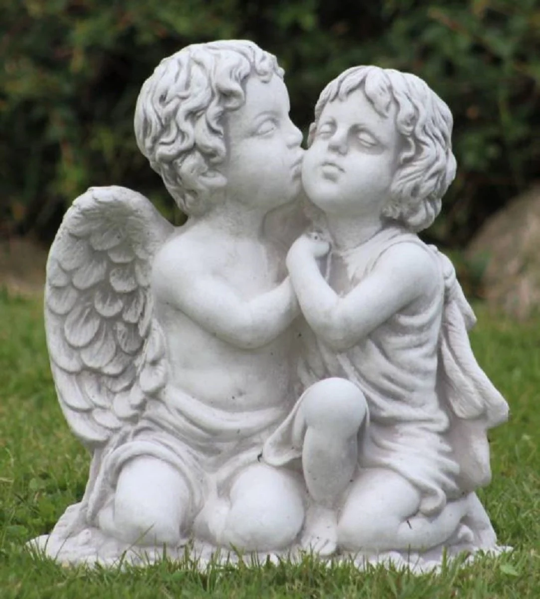 Casa Padrino escultura decorativa Art Nouveau 2 ángeles gris 45 x 25 x A. 39 cm - Elegante figura decorativa de piedra - Decoración de jardín - Accesorios Decorativos Barrocos y Art Nouveau