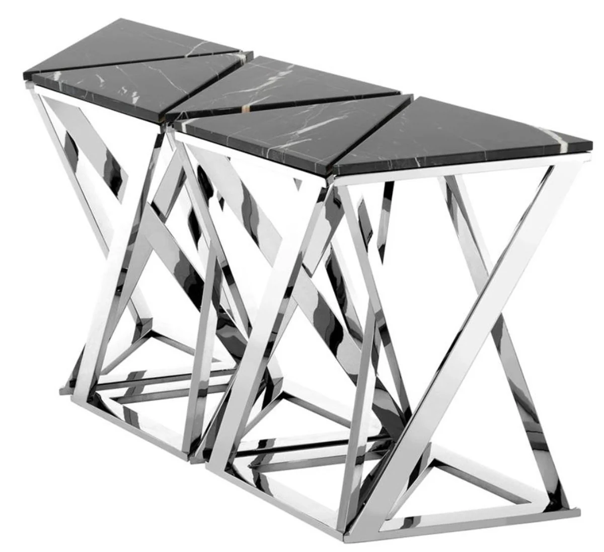 Casa Padrino consola de lujo juego de 5 en plata con m¨¢rmol negro 143 x 41 x H. 80,5 cm - muebles de hotel de dise?o