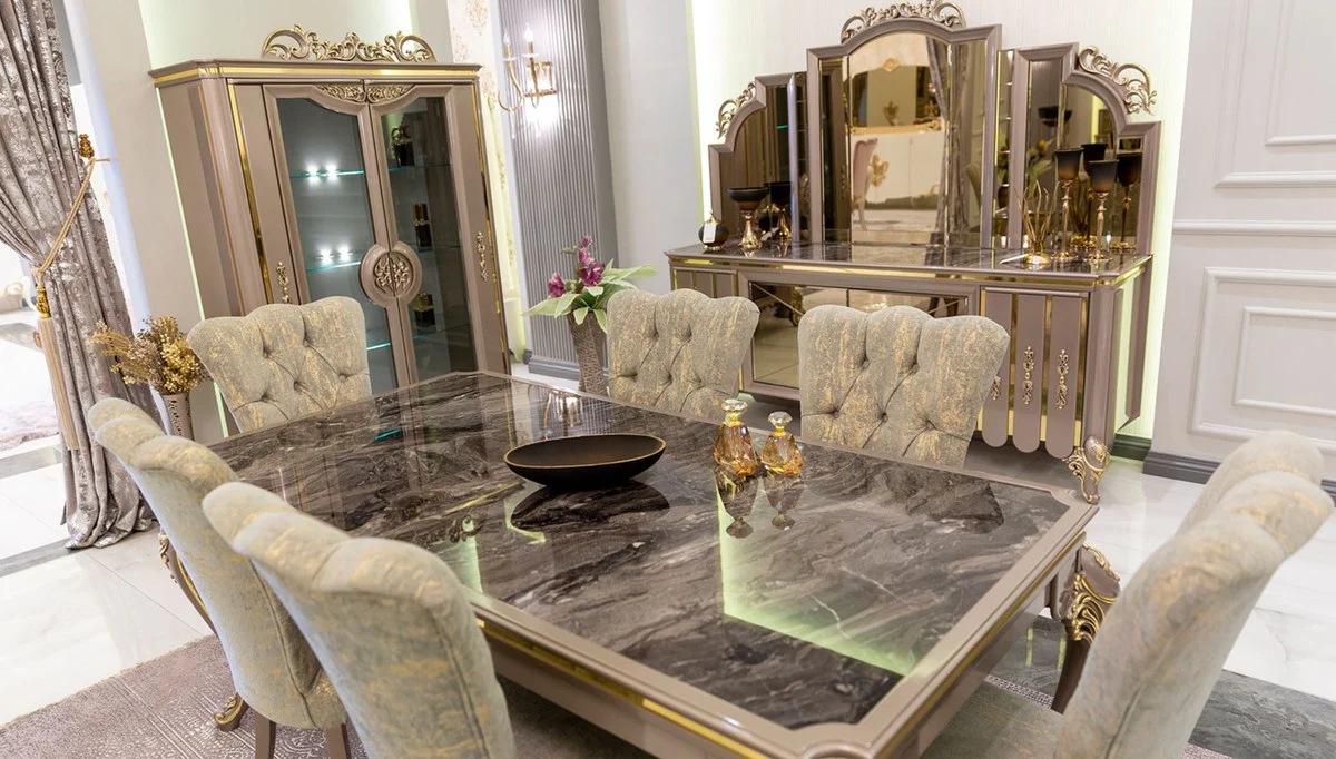 Casa Padrino vitrina barroco de lujo gris / oro 130 x 48 x A. 191 cm - Magn¨ªfica vitrina con 2 puertas de vidrio y 2 estantes de vidrio - Muebles Barrocos