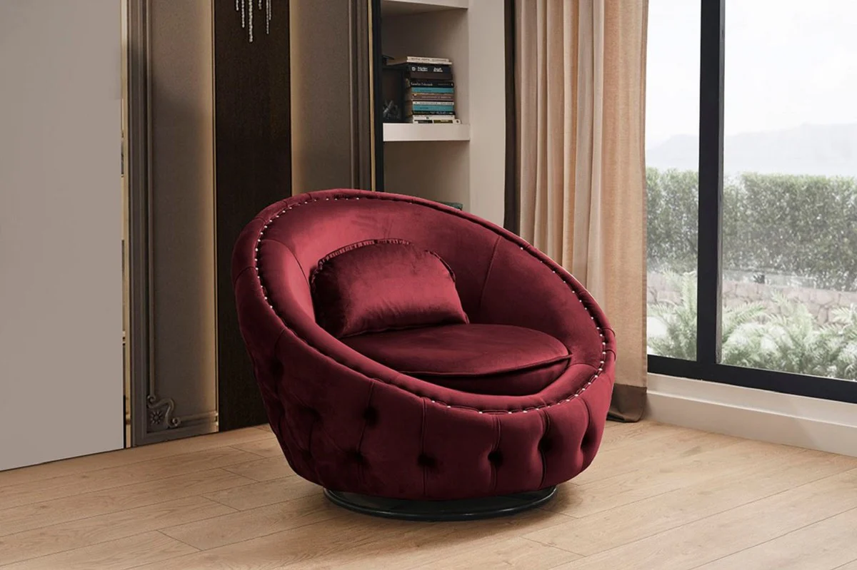 Casa Padrino sill¨®n giratorio Chesterfield de lujo rojo burdeos ? 90 cm - Sill¨®n de Sal¨®n Moderno Chesterfield - Muebles de Sal¨®n Chesterfield de Lujo