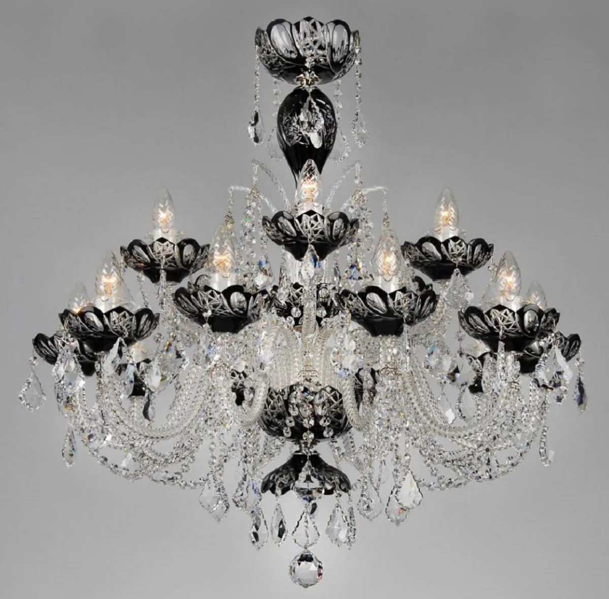 Casa Padrino araña de luces barroco de lujo negro Ø 82 x A. 82 cm - Lámpara de Araña de Hotel y Restaurante - Luces Barrocos - Noble y Magnífico