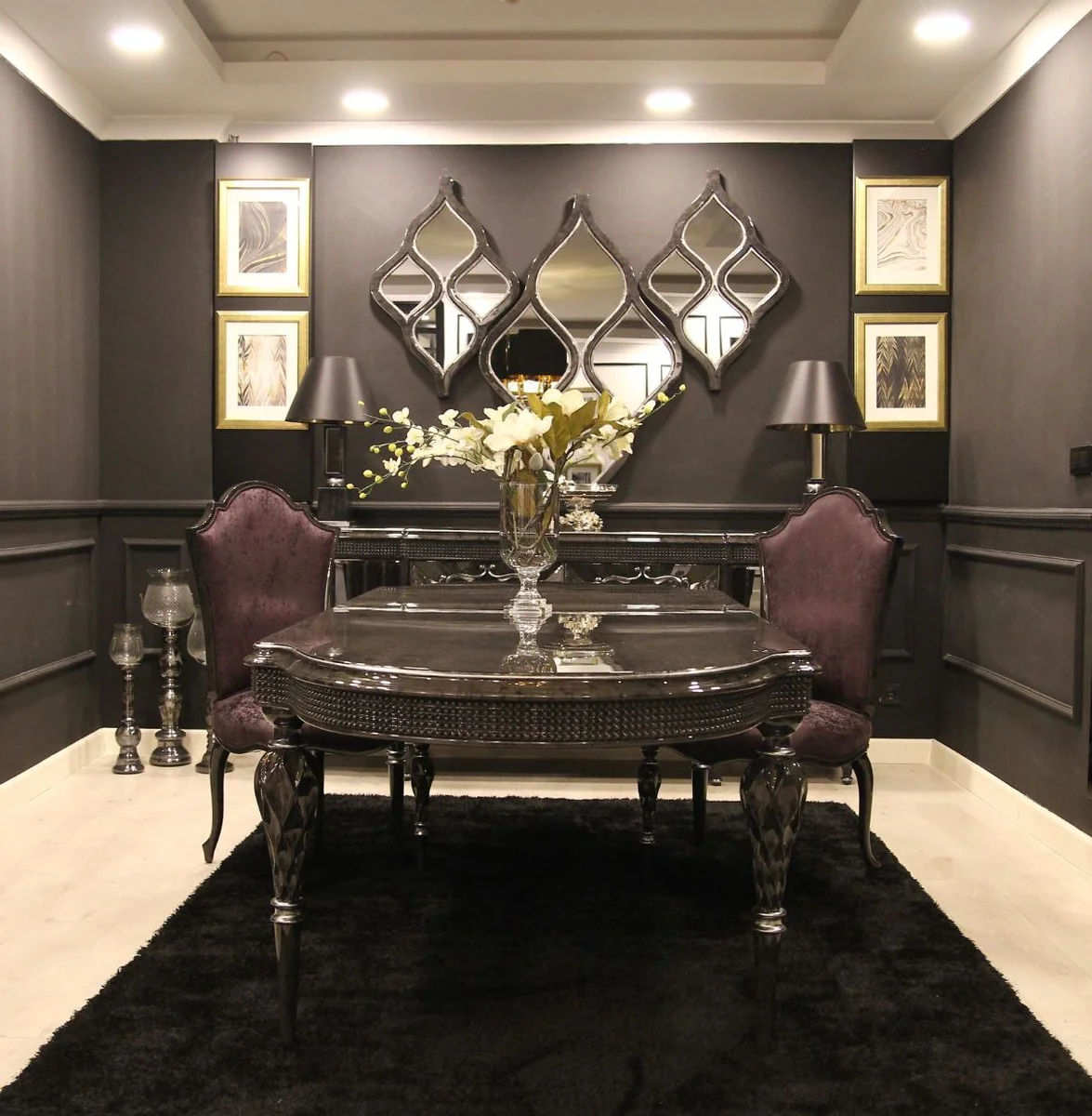 Casa Padrino conjunto de muebles barrocos de lujo aparador y 3 espejos de pared gris / negro / plata - Muebles Barrocos - Noble y Magnífico - Calidad de Lujo