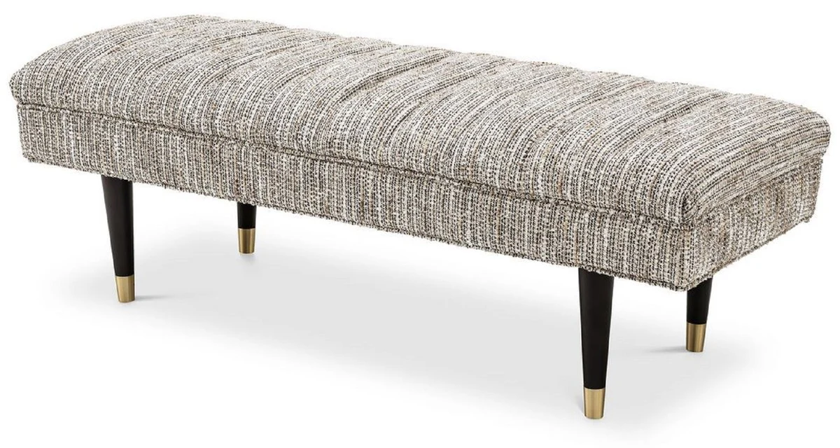 Casa Padrino banco de lujo beige / negro / lat¨®n 134 x 50 x A. 45 cm - Banco tapizado de madera maciza - Muebles de Sala de Estar - Muebles de Hotel - Colecci¨®n de Lujo