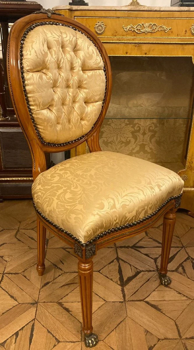 Casa Padrino silla de comedor barroco de lujo motivo oro / marr¨®n / lat¨®n antiguo - Silla hecha a mano de madera maciza con patas de le¨®n - Silla de cocina de estilo barroco - Muebles barrocos