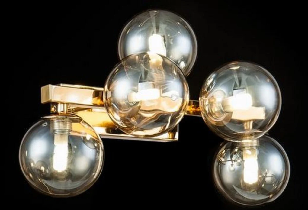 Casa Padrino lámpara de pared de diseñador oro / ámbar 38 x 23 x H. 24 cm - Lámpara de Salón con Pantallas Esféricas