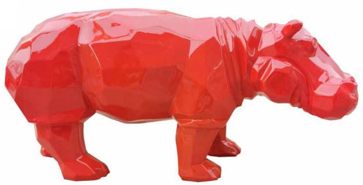 Casa Padrino figura decorativa de lujo hipopótamo rojo 80 x A. 38 cm - Escultura de decoración de sala de estar - Escultura de decoración de jardín - Figura de animal resistente a la intemperie