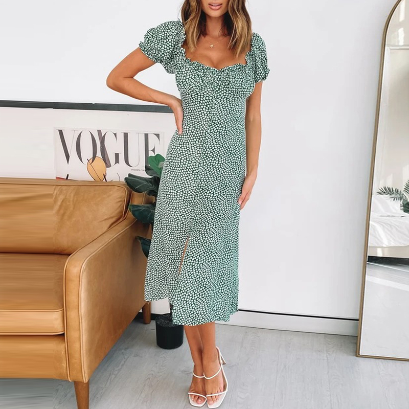 Sexy Square Collar Printed Split Dress