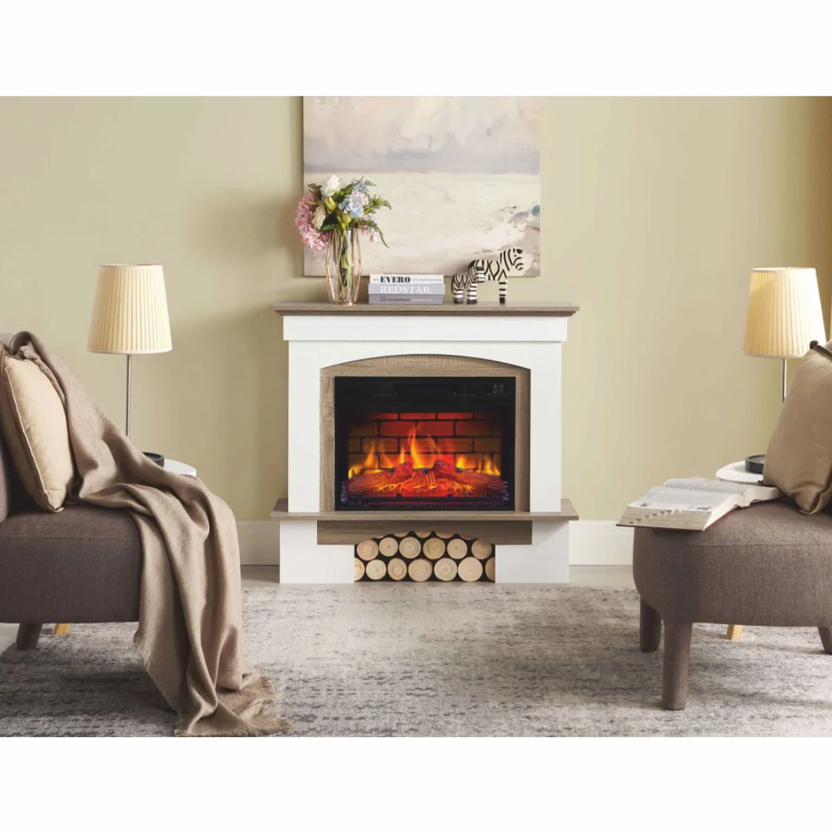 Casa Padrino chimenea el¨¦ctrica LED de estilo campestre blanco / marr¨®n 98,5 x 30 x Al. 90 cm