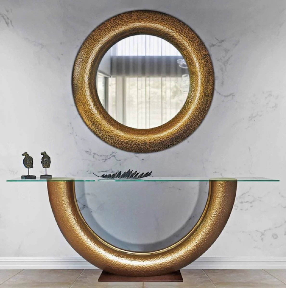 Casa Padrino conjunto de muebles de lujo oro / marr¨®n oscuro - Consola con Espejo de Pared - Muebles de sala de estar - Muebles de hotel - Colecci¨®n de Lujo