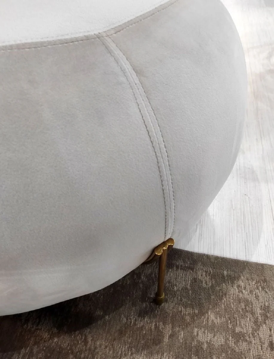 Casa Padrino taburete redondo de terciopelo de lujo gris / oro ? 80 x A. 40 cm - Taburete redondo moderno - Taburete de sal¨®n - Muebles de sal¨®n modernos