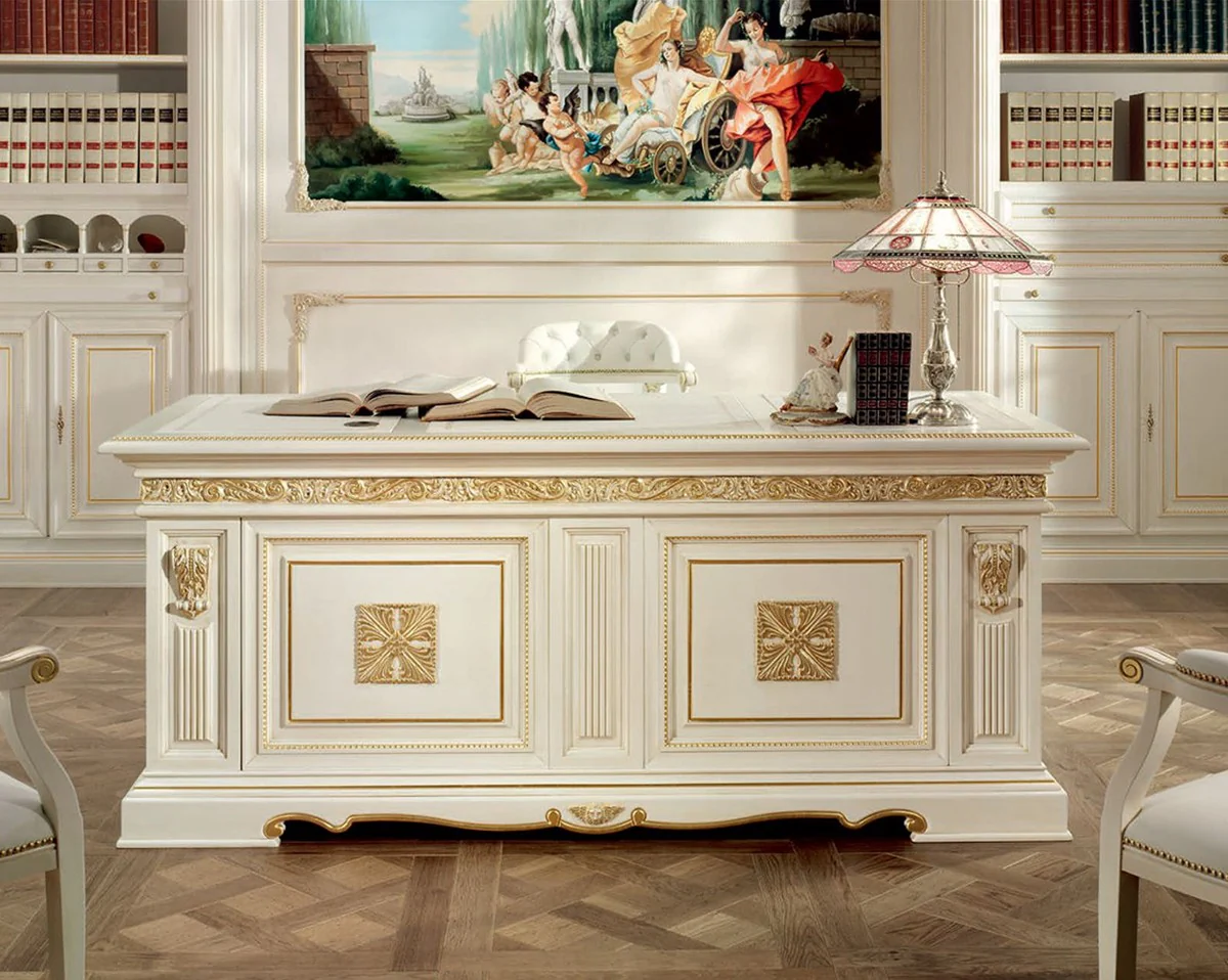 Casa Padrino Escritorio Barroco de Lujo Blanco / Oro 196 cm - Hecho en Italia