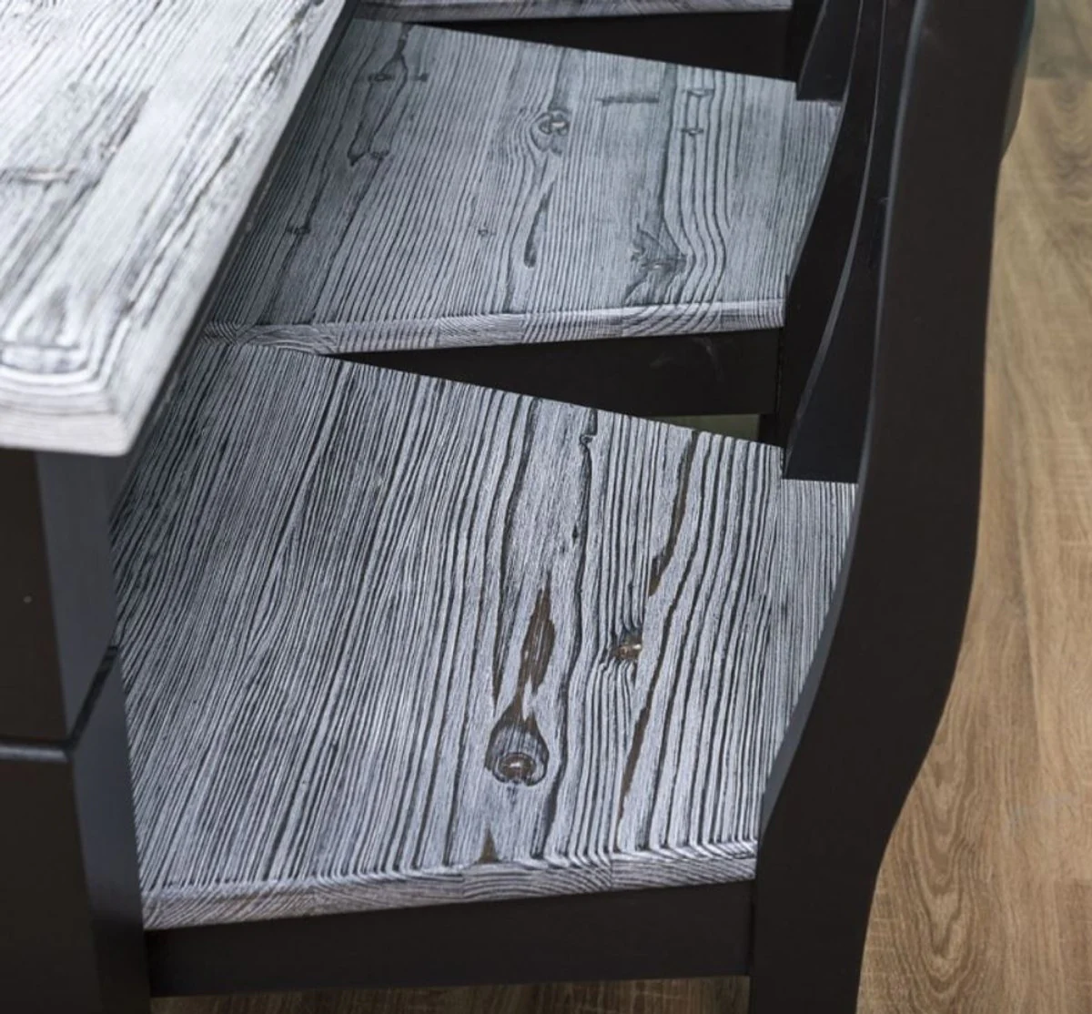 Casa Padrino conjunto de muebles de comedor de estilo campestre blanco antiguo / negro - 1 Mesa de Comedor y 6 Sillas de Comedor - Muebles de comedor de madera maciza - Muebles de estilo campestre