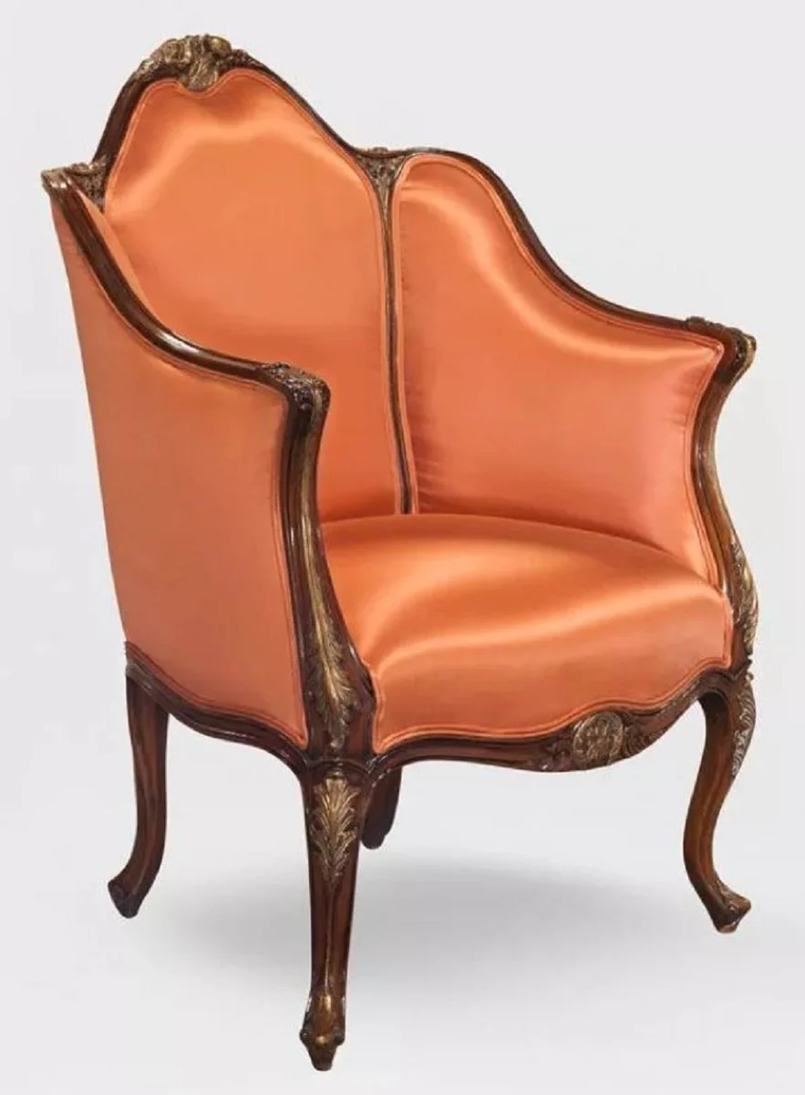 Casa Padrino sill¨®n barroco de lujo naranja / marr¨®n oscuro / bronce - Magn¨ªfico sill¨®n de sal¨®n de estilo barroco - Muebles de sal¨®n barrocos - Noble y Magn¨ªfico