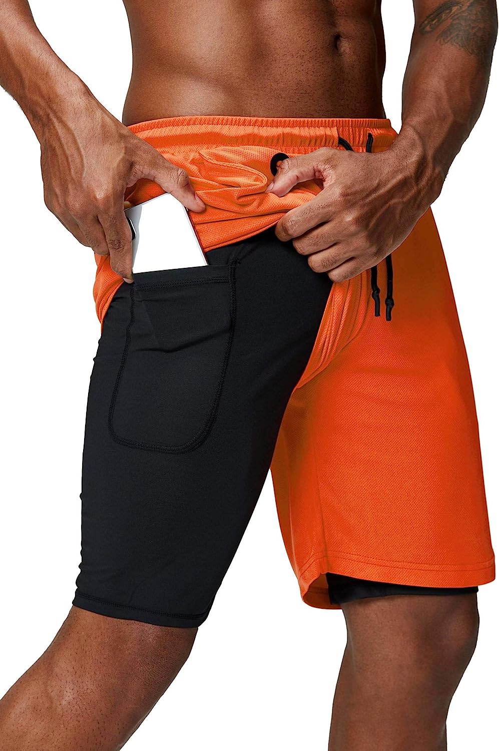 Men's 2 in 1 Running Shorts Gym Workout Quick Dry Mens Shorts with Phone Pocket