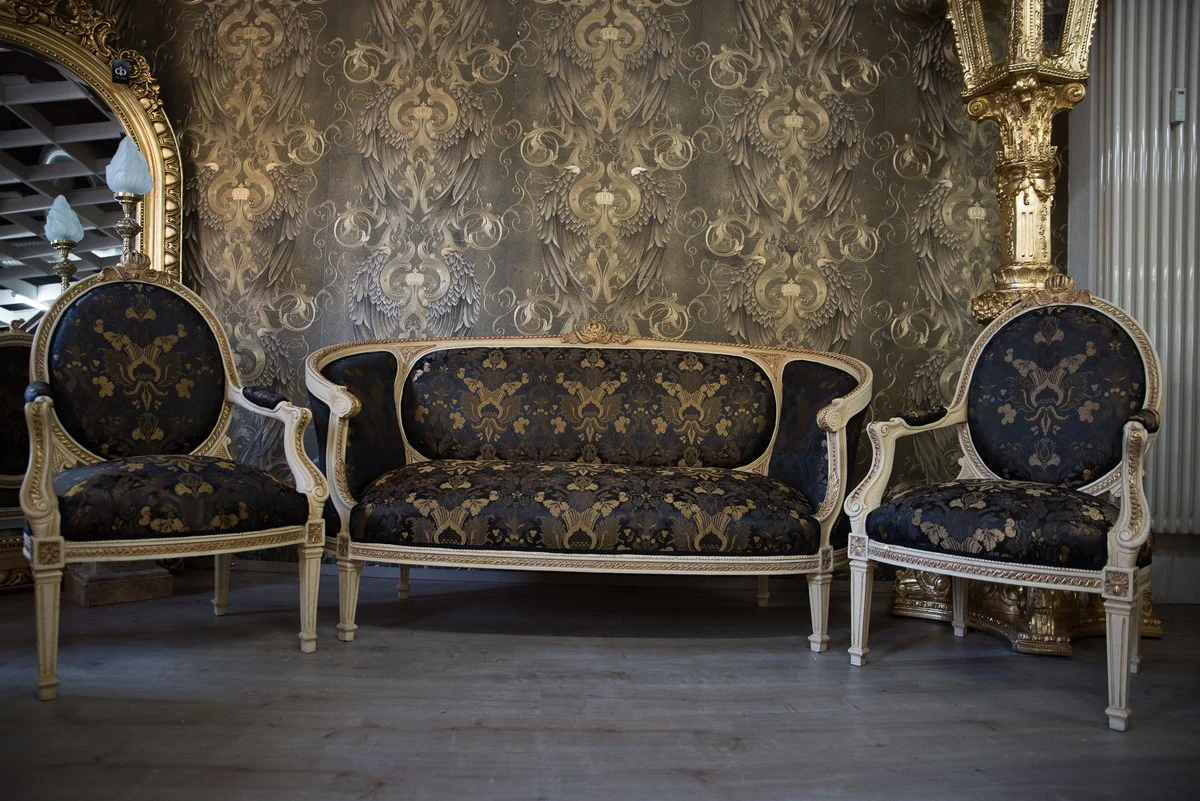 Pompöös by Casa Padrino baroque living room set cream / olive with a golden pattern - Pompöös baroque living room furniture designed by Harald Glööckler