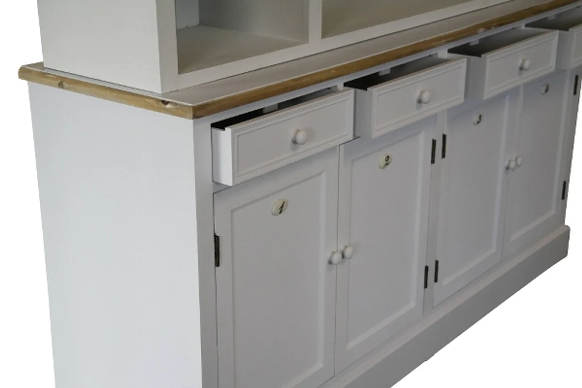 Casa Padrino Country Style Kitchen Cabinet Antique White / Natural Colors 160 x 43 x H. 218 cm - Country Style Kitchen Furniture