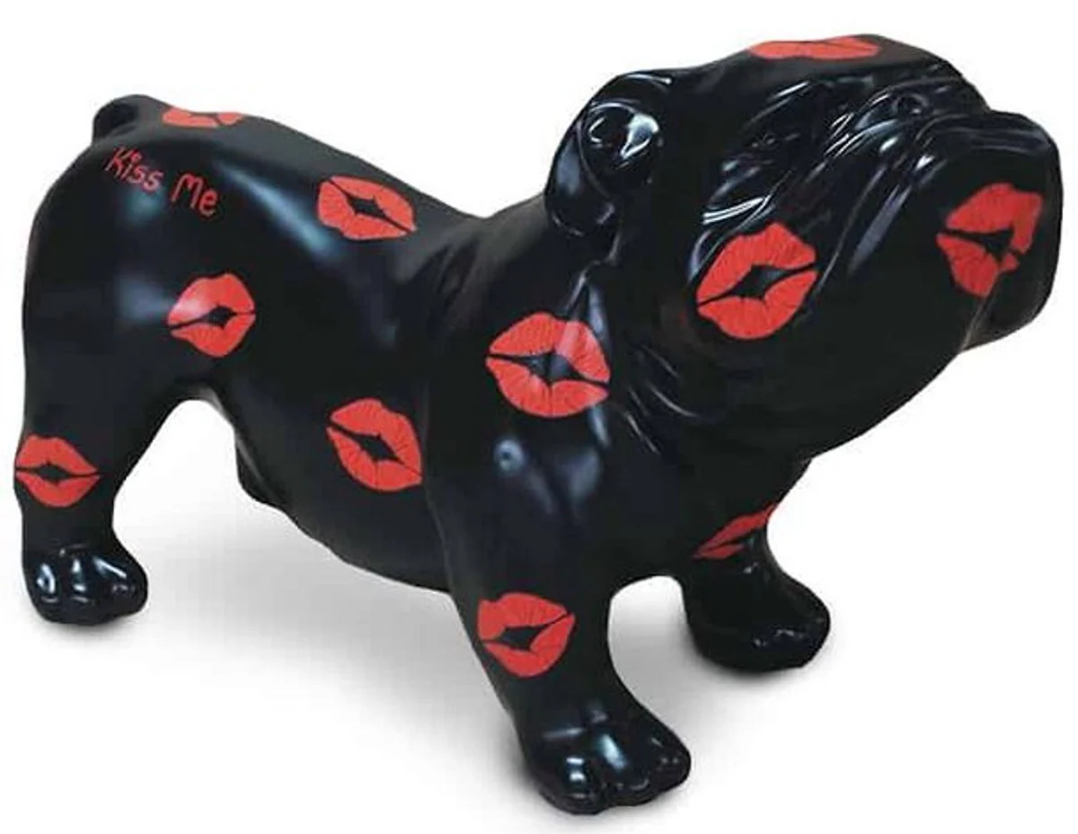 Casa Padrino figura decorativa de diseño perro buldog negro / rojo 57 x 25 x A. 35 cm - Escultura decorativa resistente a la intemperie - Decoración de Sala de Estar