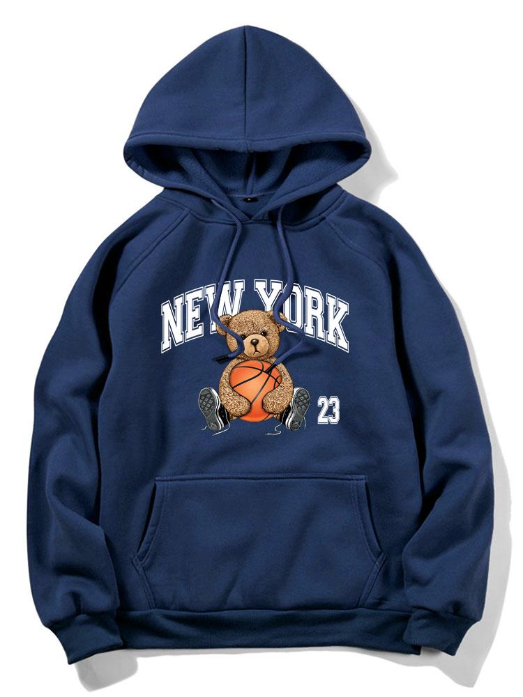 New York Basketball Bear Print Hoodie
