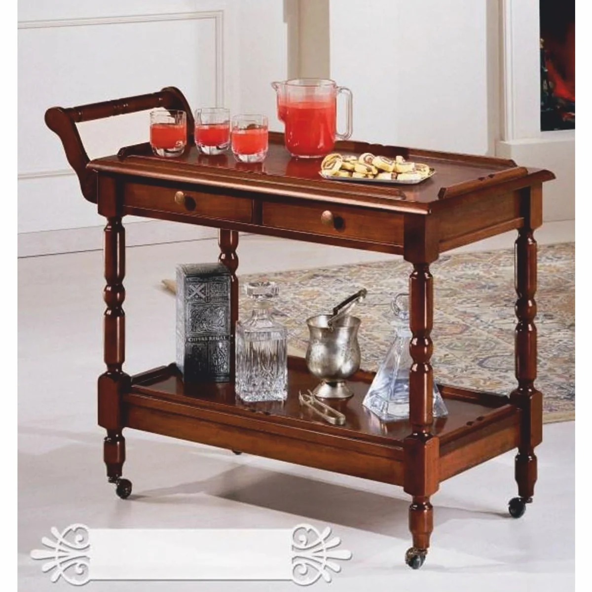 Casa Padrino carrito de servicio barroco de lujo marr¨®n 97 cm - Hecho en Italia