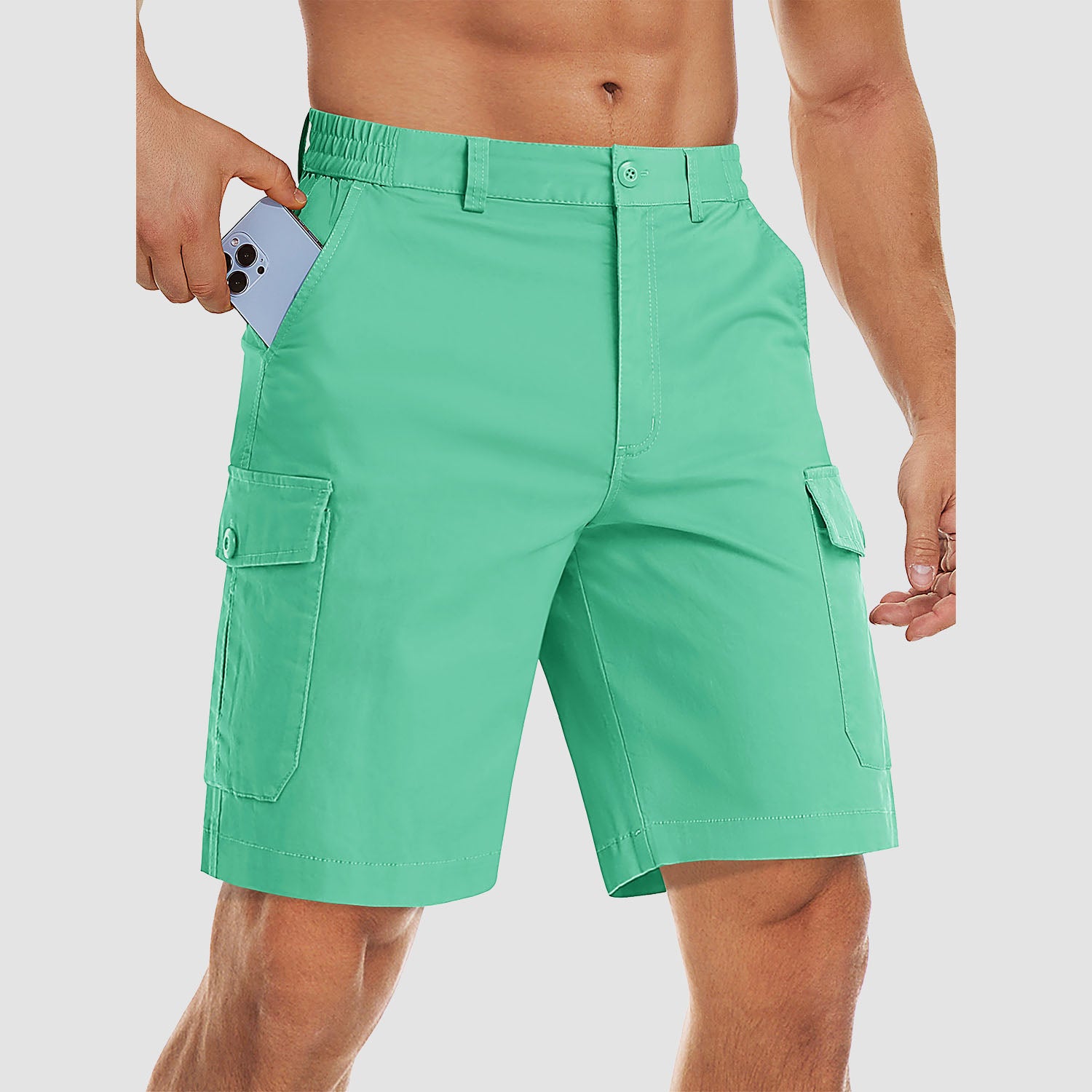 Men's Cargo Shorts with Multi Pockets for Work Elastic Waist Casual Cotton Shorts