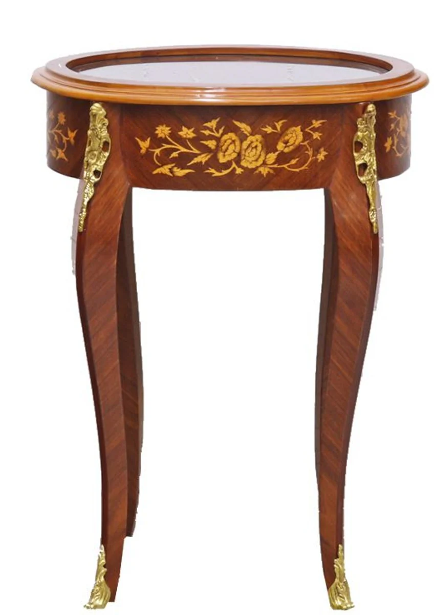 Casa Padrino Baroque Side Table Mahogany Incrustado / Gold H75 x 55 cm - Louis XVI Antique Style Table - Muebles