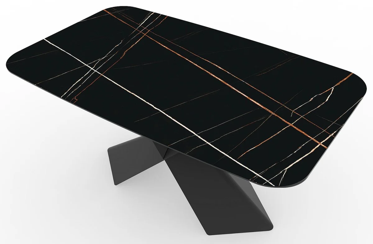 Casa Padrino mesa de comedor de lujo con tablero de cer¨¢mica de vidrio templado negro / negro mate 160-240 x 95 x A. 76 cm - Mesa de cocina extensible - Muebles de comedor de lujo
